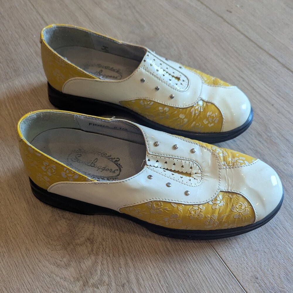 Sandbaggers Golf Shoes Slip On Yellow Floral-VTG Fiona Size 6.5